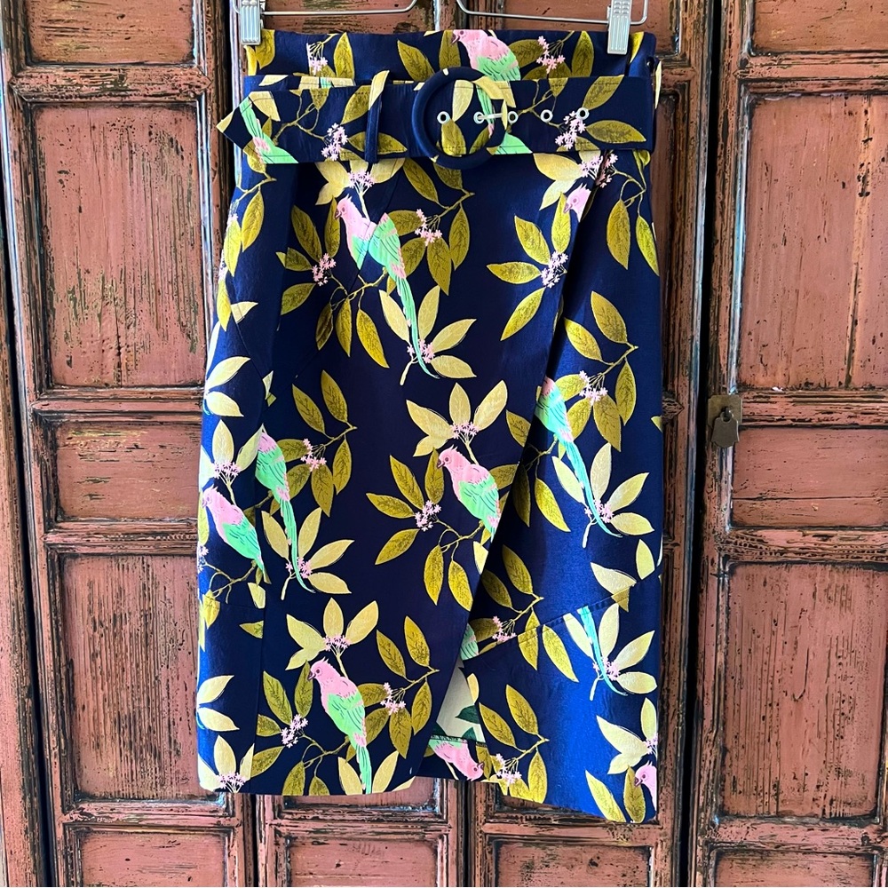 ASOS bird jacquard pencil skirt with self belt